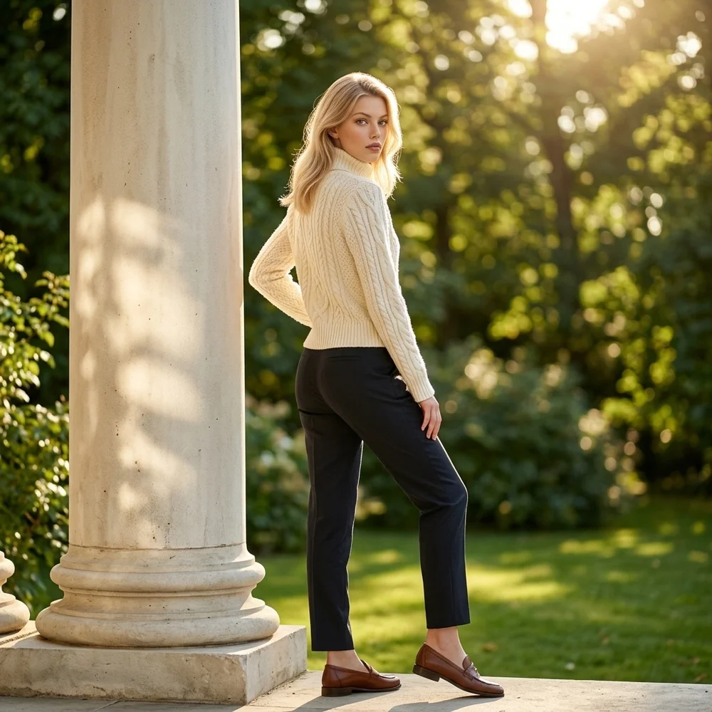 Vintage LAUREN Ralph Lauren Hand-Knit Wool Blend Cable Turtleneck - Cream - M - Picture 11 of 16